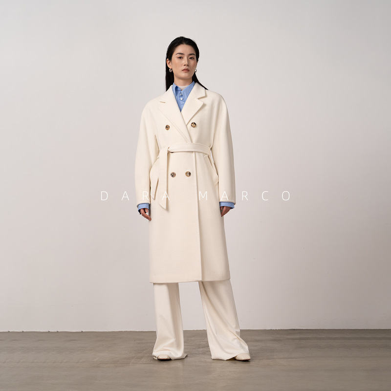 3W Italian Cashmere + Silk m Brand Iodine-Processed 801Pro Version Cocoon-Shaped Long Coat for Women Winter