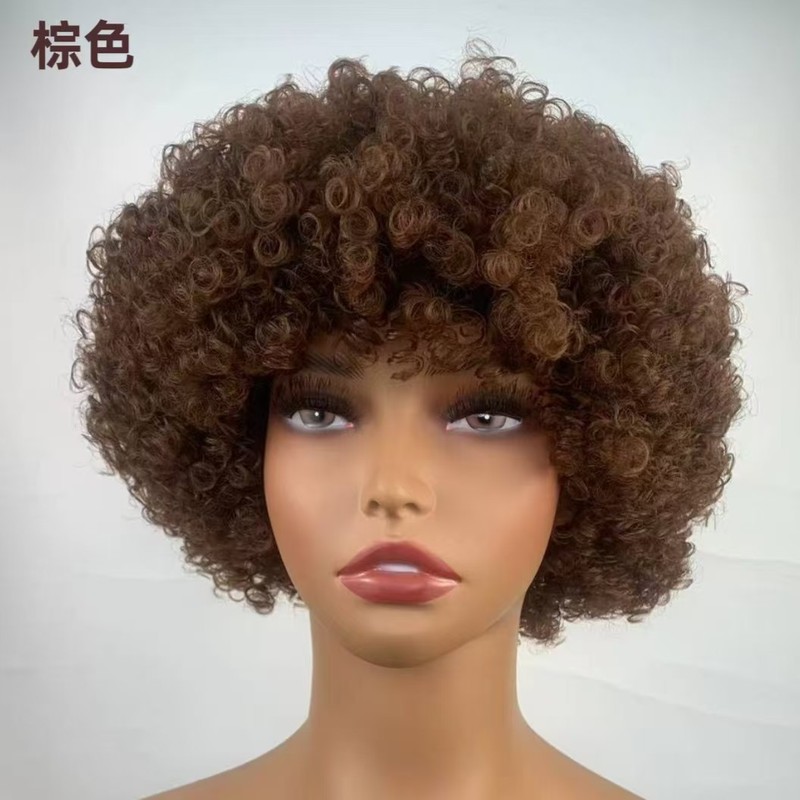Short Hair Afro Kinky Curly Wigs For Women 100g爆炸头真人发|undefined