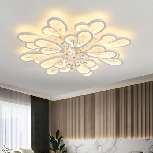 Petal Flush Mount LED Iron Craft Crystal Bedside Lamp Modern Simple Study Hall Exhibition Hotel Restaurant Living Room Lamp