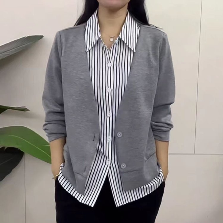 一件代发新款拼接假两件设计衬衫女2025秋季新品时尚洋气百搭上衣|undefined