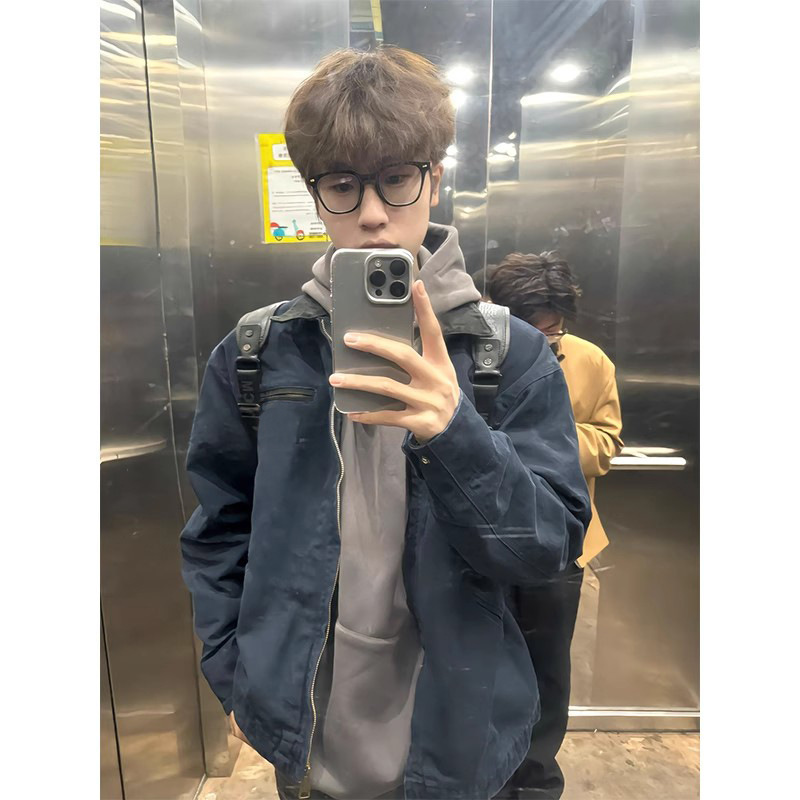 Navy Blue Carhart Detroit Jacket Men's Autumn and Winter American Retro Short Work Jacket Washed Old Lapel