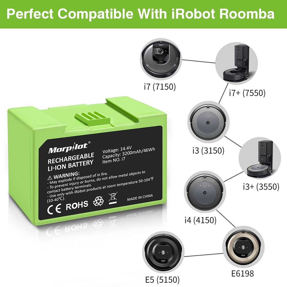 适用于 iRobot Roomba i 和 e 全系列 e5 i7 7150 7550 全新电池
