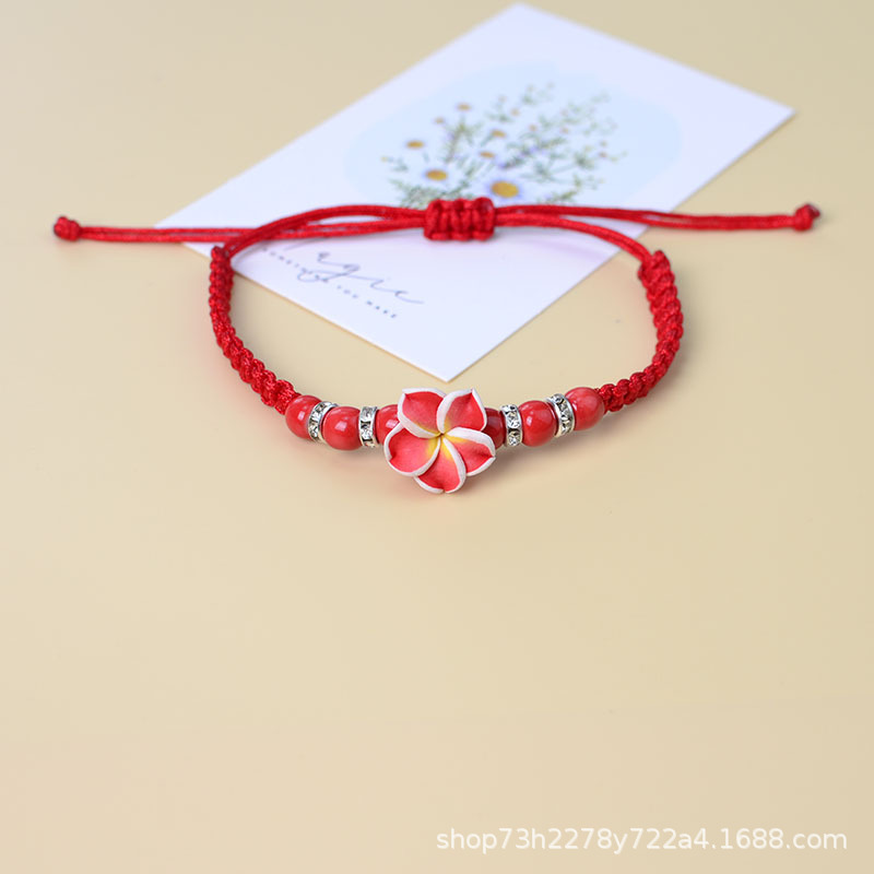 European and American Popular Soft Pottery Flower Bracelet Hand-Woven Flat Knot Bracelet Fashionable Simple Foreign Trade Hand Jewelry Adjustable Wholesale