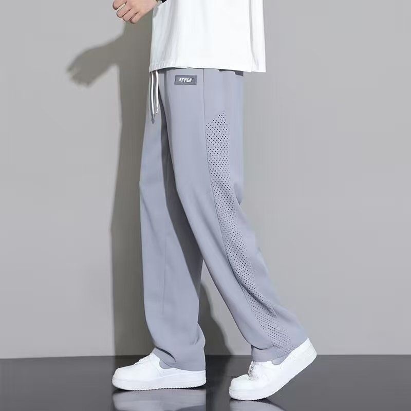 Pantalones deportivos de piernas anchas, pantalones de seda de hielo japoneses sueltos para hombres 2026 nuevos pantalones casuales de verano delgados de moda para hombres