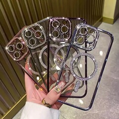 适用IP16闪钻闪粉磁吸无线充手机壳苹果15promax自带镜头膜保护套