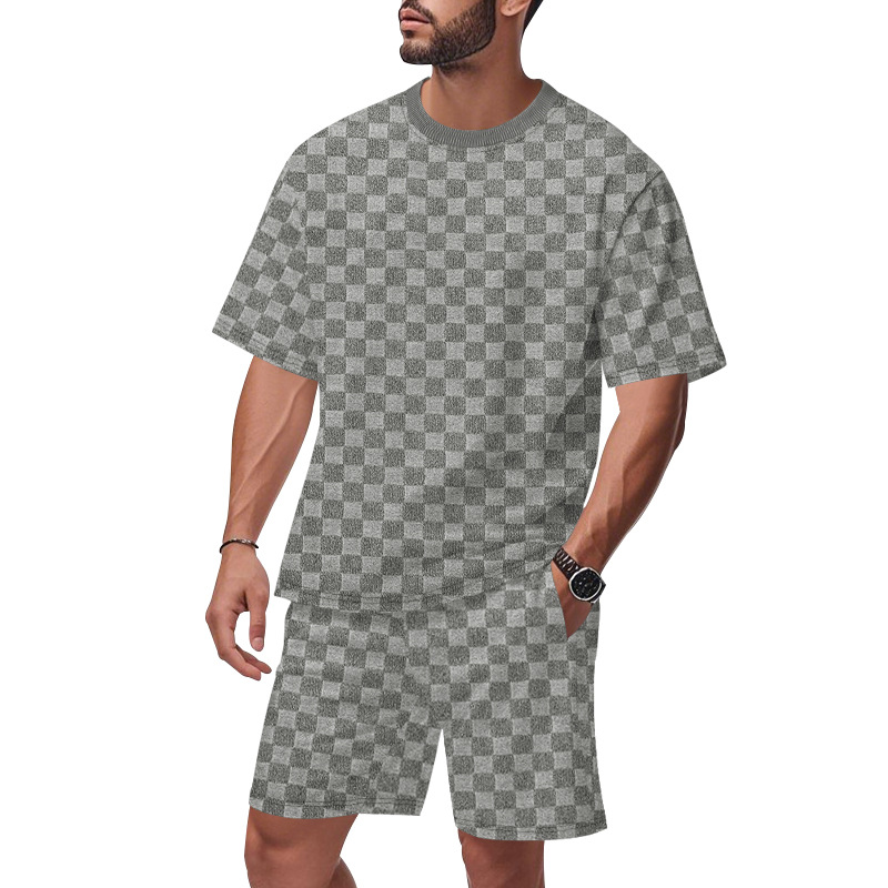 Herren-Sommeranzug, kurzärmelig, lässig, einfarbig, europäisch-amerikanischer Stil, Jacquard-Karomuster_voghion.com