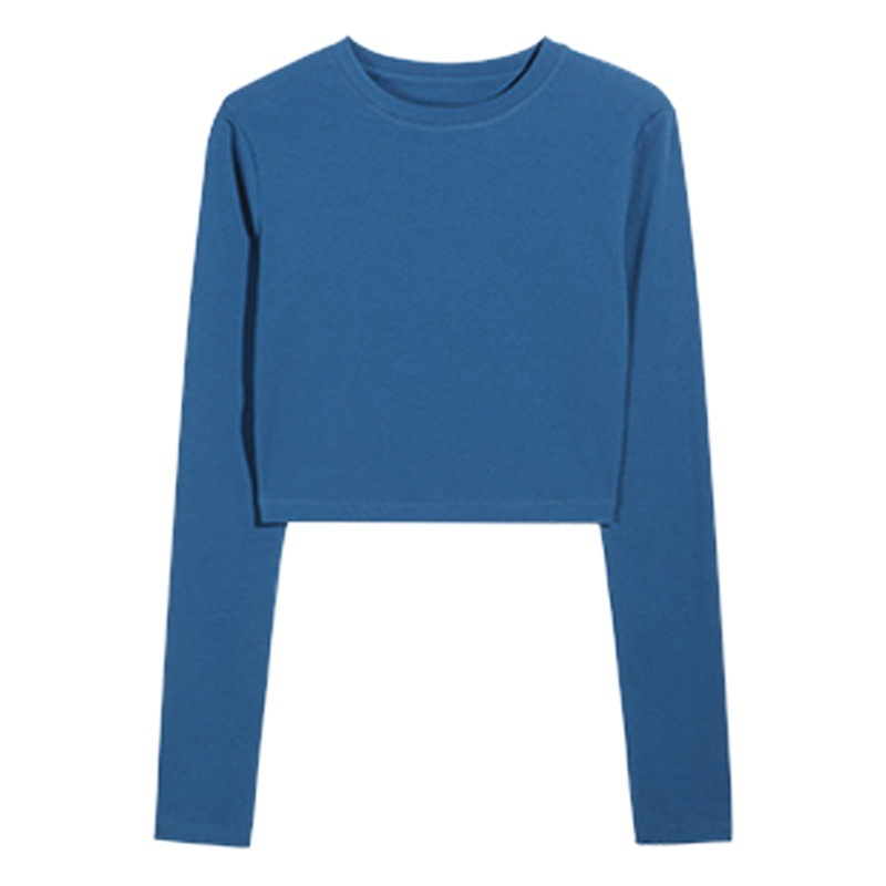 Camiseta corta de algodón puro de cintura alta para mujer, estilo nuevo de otoño 2026, top corto de manga larga, camiseta base ajustada. image 1