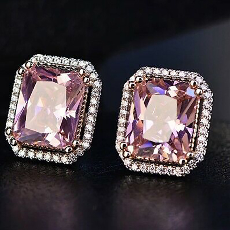 New Retro Pink Diamond Zircon Copper Platinum Plated Copper Earrings display picture 1