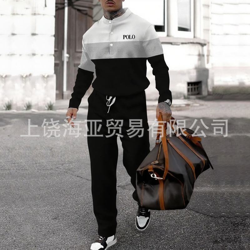 2025跨境新品欧美秋冬潮流款男士套装帅气时尚休闲运动男装一整套|undefined