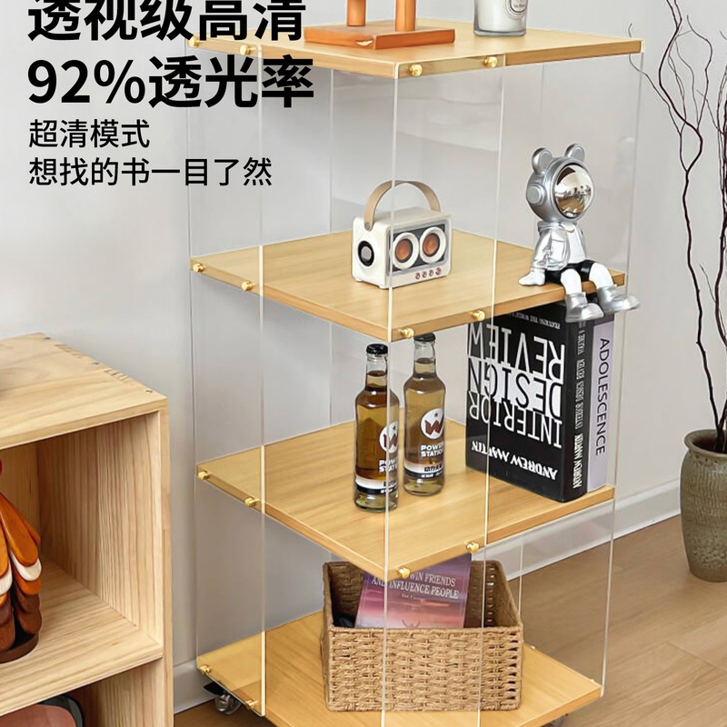 亚克力创意旋转书架家用书房展示柜实木落地置物架转角书柜可移动|undefined