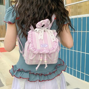Korean Style Ins Lace Plaid Backpack 2025 New Niche Design Fluffy Ruffled Mini Plaid Backpack