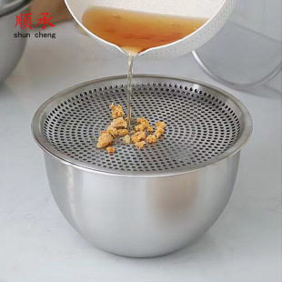 304 Stainless Steel Oil Filter Basin Drain Set Water Filter Basin Rice Washing Basin Salad Basin Cooking Basin and Basin Egg Beating Basin