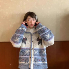 秋冬新款女装上衣牛角扣针织开衫女韩版宽松百搭衣服慵懒毛衣外套
