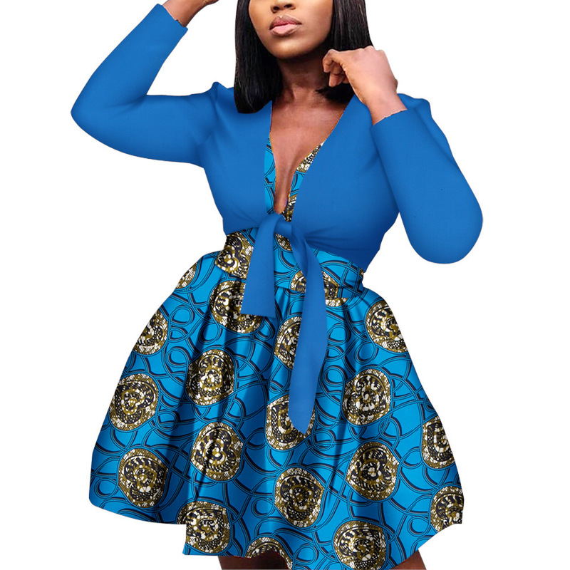 African Women's Two-Piece Bazin Riche Sweet Ball Dress Dashiki plus size Knee-Length Dress African Women's Two-Piece Bazin Riche Sweet Ball Dress Dashiki plus size Knee-Length Dress