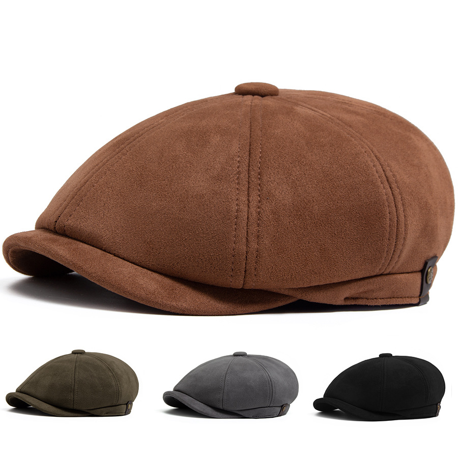 Men's Suede Octagonal Hat Autumn and Winter Retro Newsboy Hat Fashionable Women's Beret Casual Painter Duck Hat