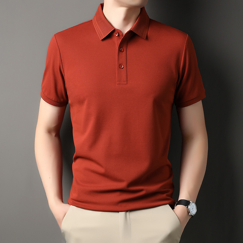 Men's T-Shirt with Mulberry Silk, Summer Fashion, Short-Sleeved Top for Young and Middle-Aged Men, Thin Casual T-Shirt, Trendy Gray