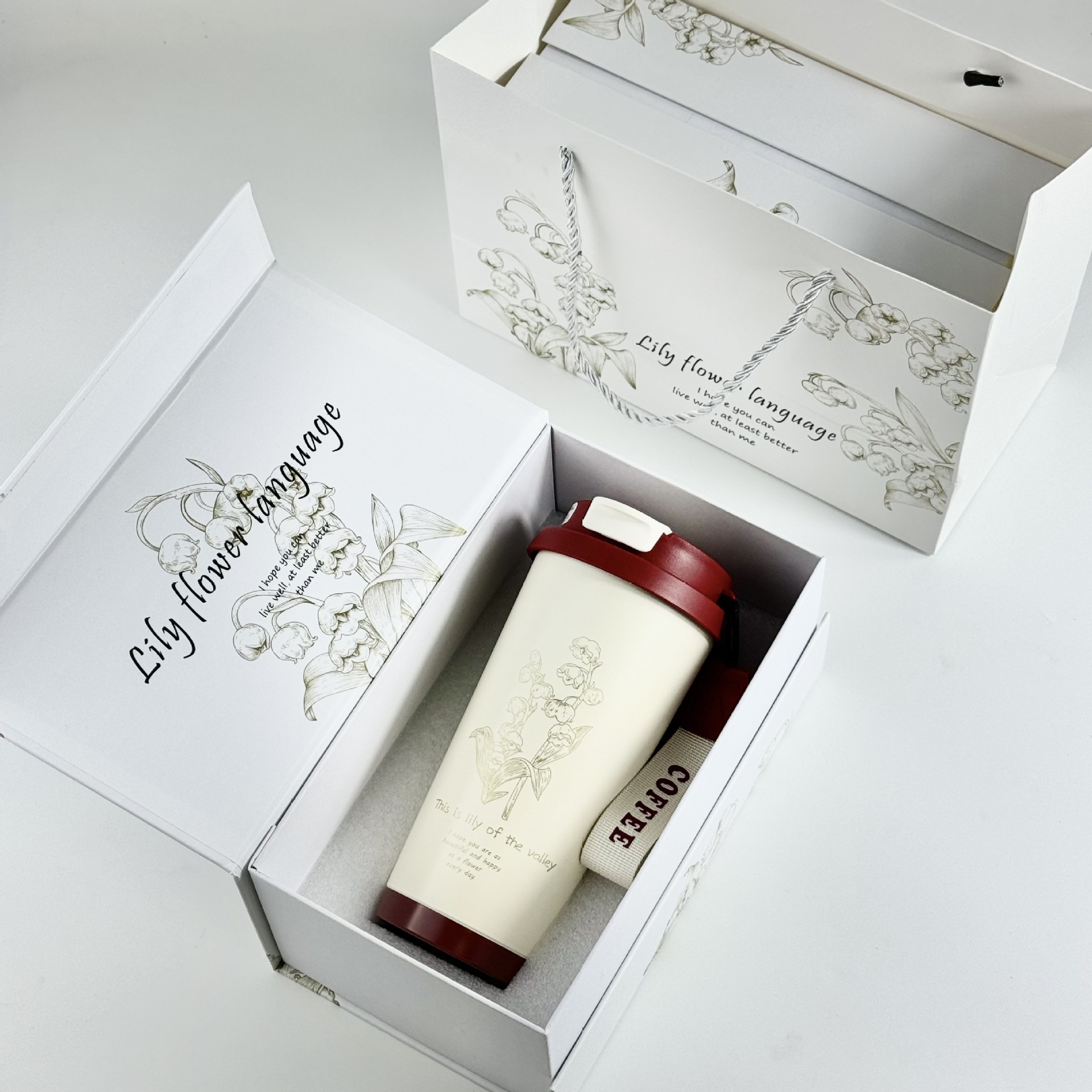 Gift box version (including gift bag): red lily of the valley flower-double drin…