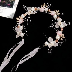 ピンクの花輪、ヘッドバンド、花輪、パールヘアバンド、ブライダルクラウン、ヨーロピアンスタイルの子供用ヘッドウェア