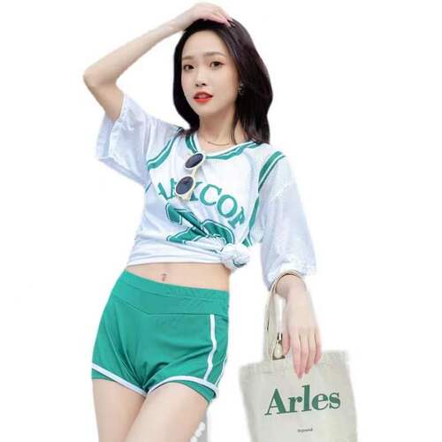 Women's sporty separates three-piece swimsuit Korean style student conservative flesh-hiding sun protection loose cover-up hot spring swimsuit wholesale