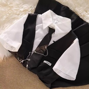 One Piece/suit Summer suit Japanese Style College Style Age-reducing White Shirt Korean Pleated Skirt dress