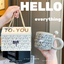 伴手礼礼物礼盒创意实用杯子新款可爱猫咪陶瓷马克杯情侣水杯家用