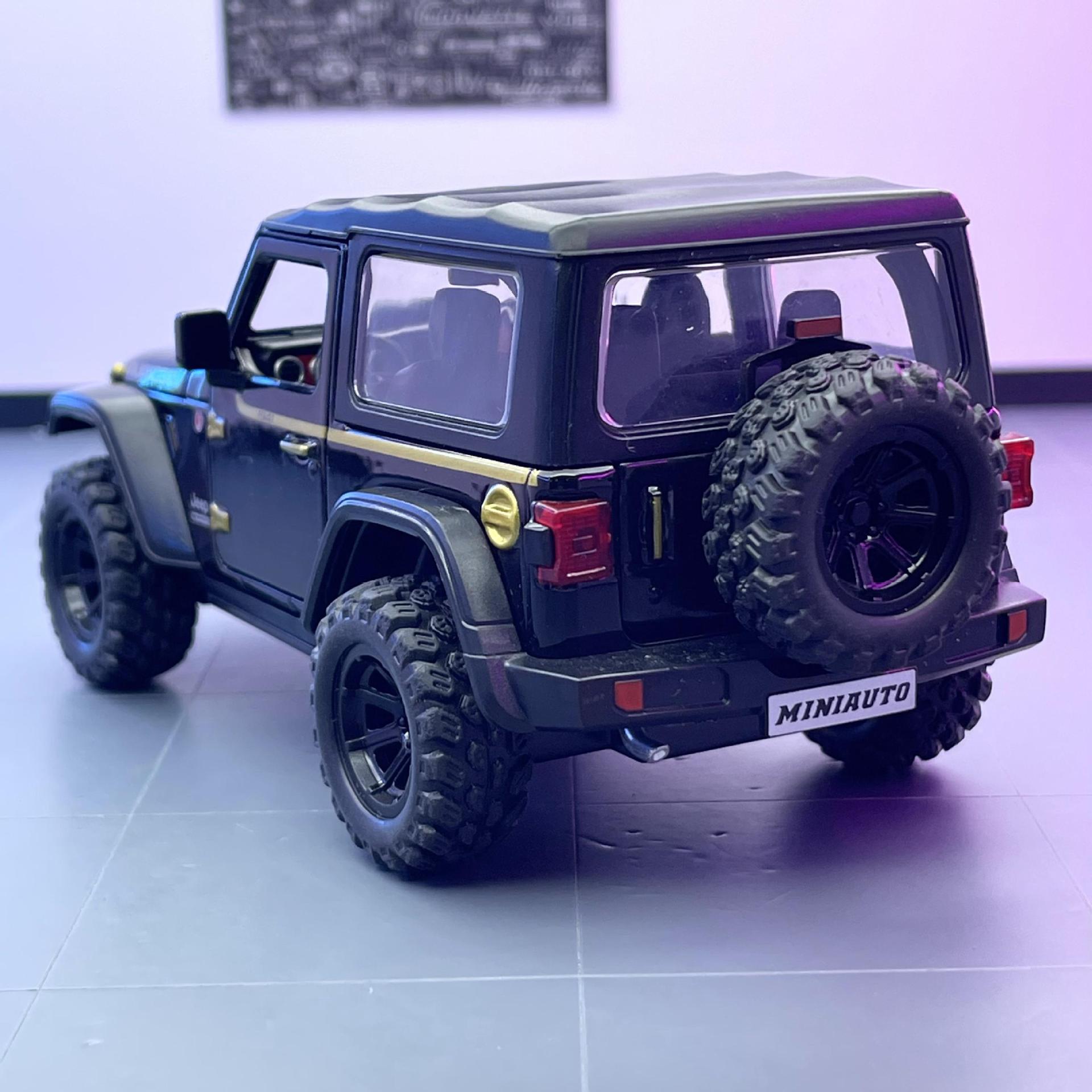 Modelo de coche de aleación de Jianyuan 1:32 Wrangler Rubiken Rueda pequeña Vehículo todoterreno Tackup con luz y sonido Modelo de música de coche