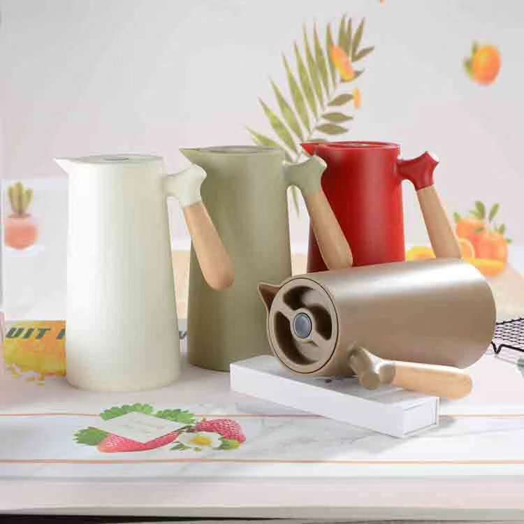 Hervidor térmico estilo europeo, cafetera térmica con mango de madera, botella térmica con logo personalizado