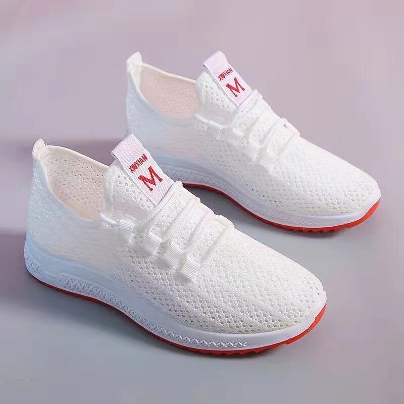 Spring and summer new women's sports mesh casual sneakers thick-soled walking shoes soft-soled comfortable lace-up shoes white mesh shoes
