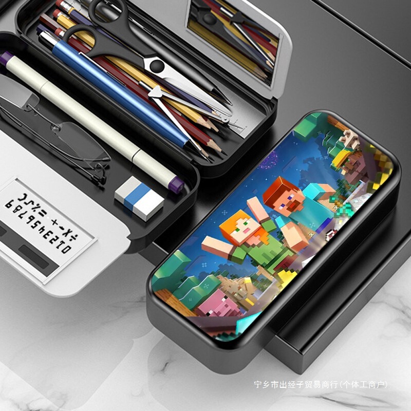 Minecraft Block Man Cute Large-Capacity Pencil Case for Girls Primary and Secondary School Students Pencil Case Children's Cartoon Stationery Box