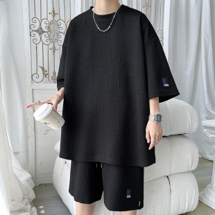 Summer Fashion suit Men's Fashion Brand Boys plus size Set Matching Summer Casual Sports Short-sleeved Shorts Two-piece Set