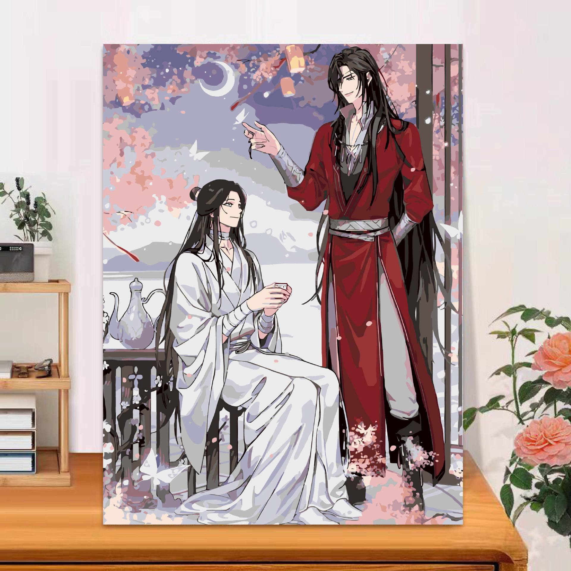 Tianguan bendijo pintura al óleo digital personajes animados a mano diy relleno pintura de color corazón comprensión de presión pintura al óleo a mano