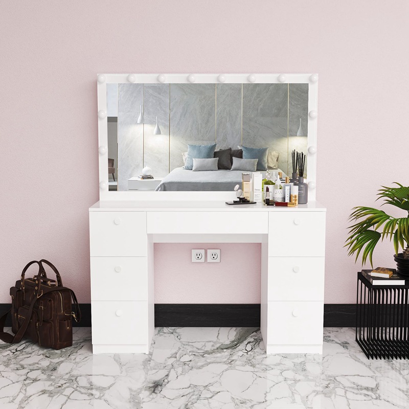 Escuela de maquillaje artista mesa de maquillaje salón de belleza tocador de estudio tocador con luces tienda de boda de maquillaje profesional