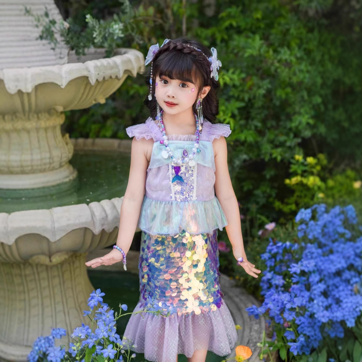Children's Day Mermaid Dress Girls Princess Dress Sequined Mermaid Tail Dress Birthday Dress Children's Performance Costumes