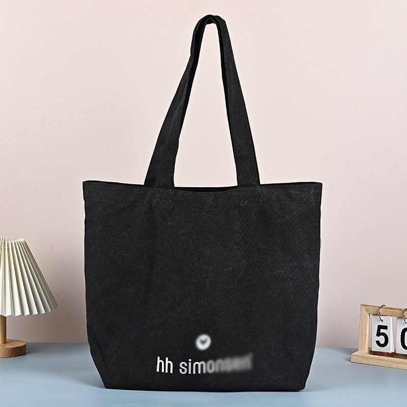 简约文艺字母百搭学生补习单肩大容量纯色手提帆布袋购物帆布包