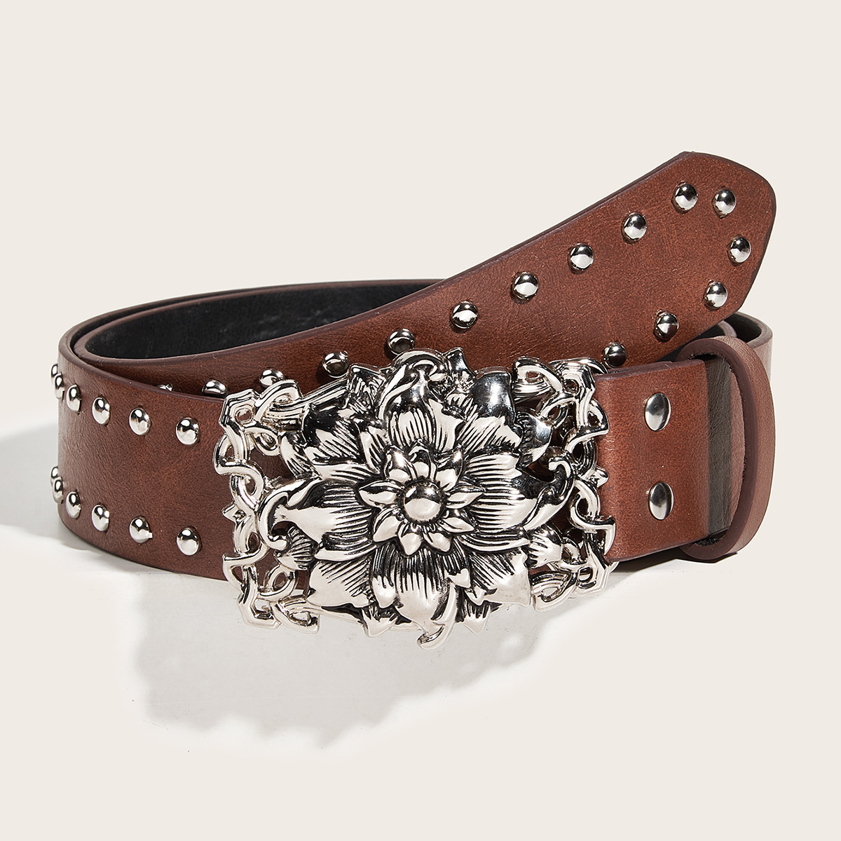 Retro Punk Flower Imitation Leather Alloy Plating Rivet Women's Leather Belts display picture 9