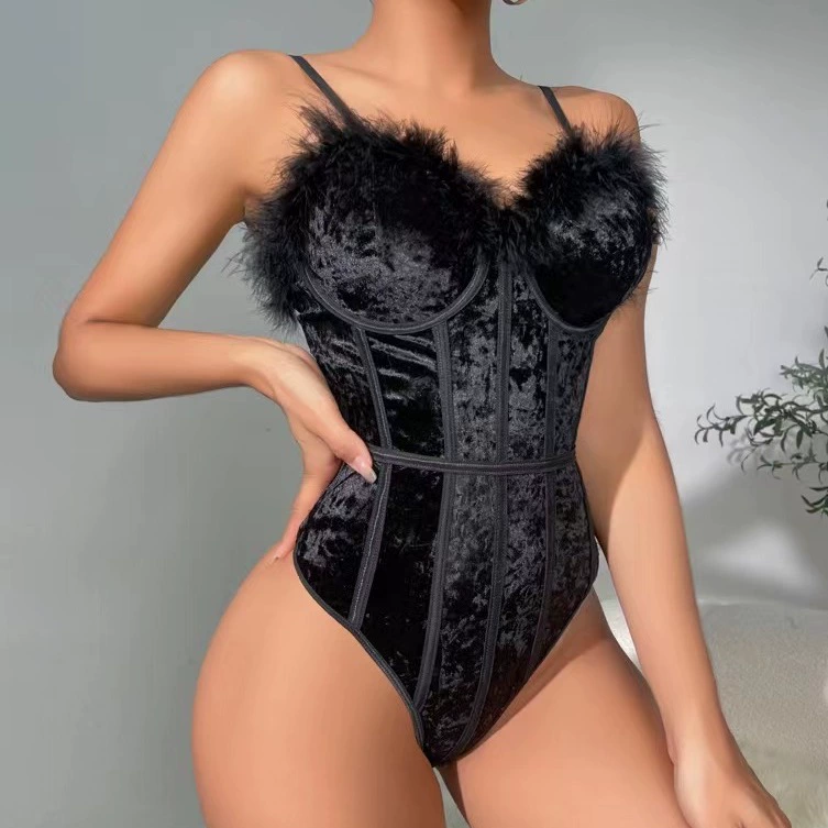 Lace bodysuit with bow, European style, tight