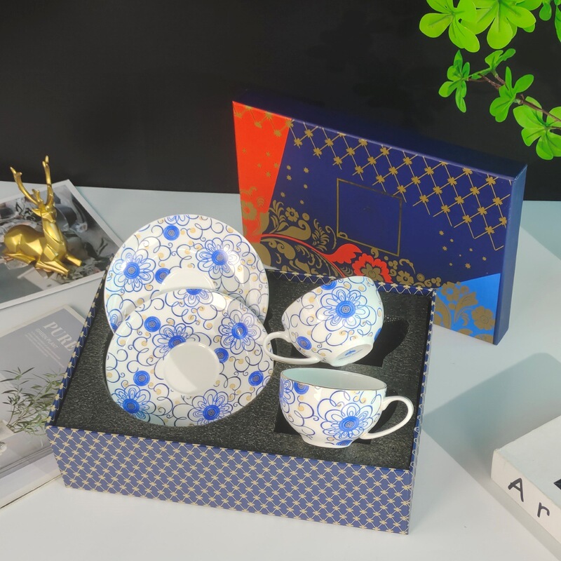 Bone China Coffee Cup Russian Royal Porcelain Flower Cluster Cup and Saucer Coffee Cup and Saucer Afternoon Tea Double Tea Cup Full Set