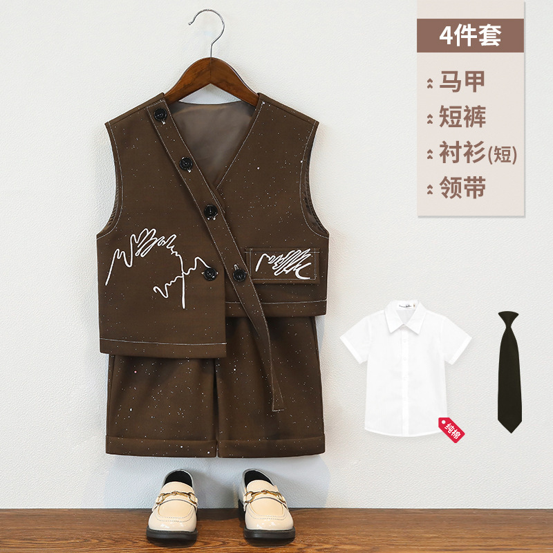 儿童西装复古满天星刺绣马甲男童设计感时尚西服外套花童周岁礼服|undefined