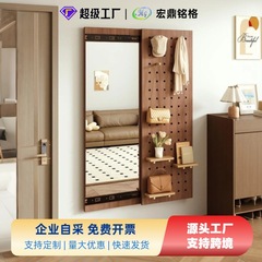 家庭用洋服ラック、寝室のコートラック、無垢材の穴あきボード、ドレッシングミラー収納ラック、引き戸壁掛け全身鏡