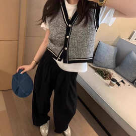 小香风针织马甲女2025早秋新款韩版时尚宽松无袖坎肩叠穿毛衣背心
