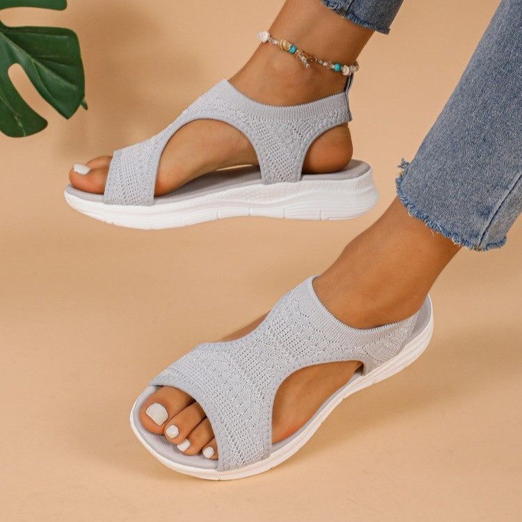 跨境外贸大码凉鞋女2024夏季新厚底坡跟鱼嘴网面透气女士外穿凉鞋