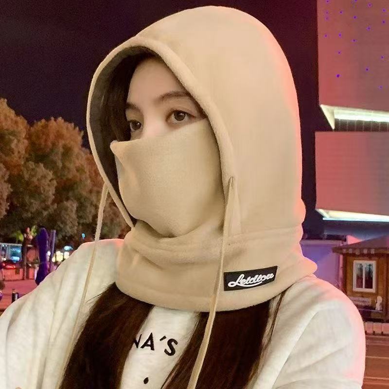 冬季新款女帽子围脖口罩一体户外防寒保暖装备骑行加厚毛绒护耳帽|undefined