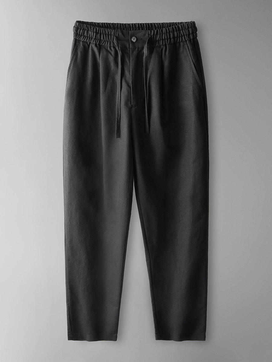 Демисезонные брюки, oversize, свободный прямой крой, эластичный пояс, шнурок, хлопок и лён