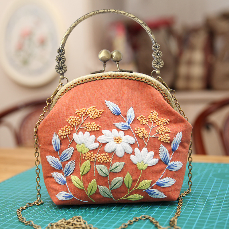 Bolso de mano bordado DIY, con estructura metálica, estilo Lu, artesanal, al por mayor
