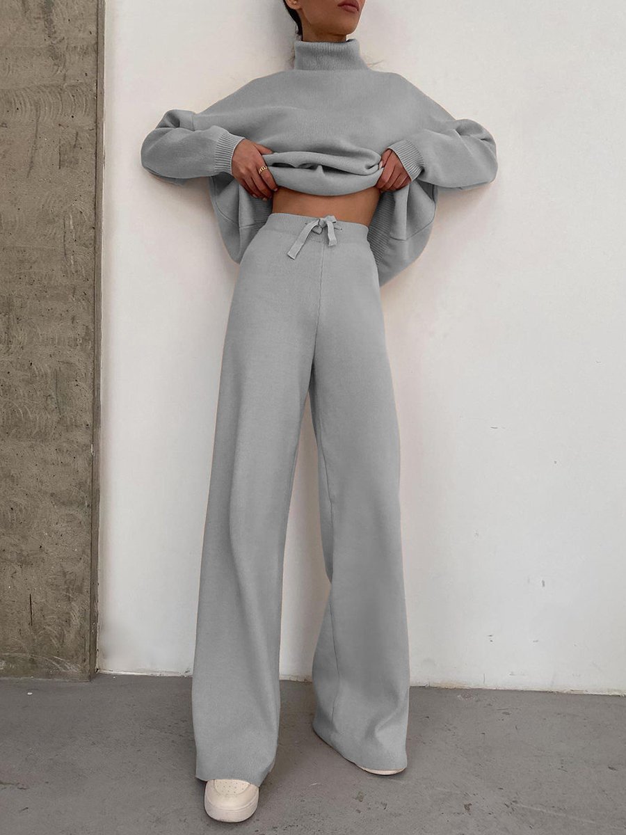 Long Sleeve Sleeve Length Cotton Blend, Spandex Fabric Type Daily Street Women's Casual Solid Color Cotton Blend Spandex Pant Co-ord Set Pants Sets