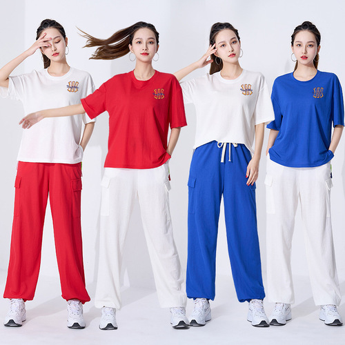 Tingziyi square dance clothing new suit spring and summer loose T version sports shuffle dance group performance practice clothes