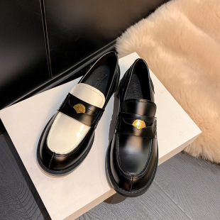 in stock French Platform Niche Love Black Single Shoes Women's Shoes New Summer White British Style Leather Shoes