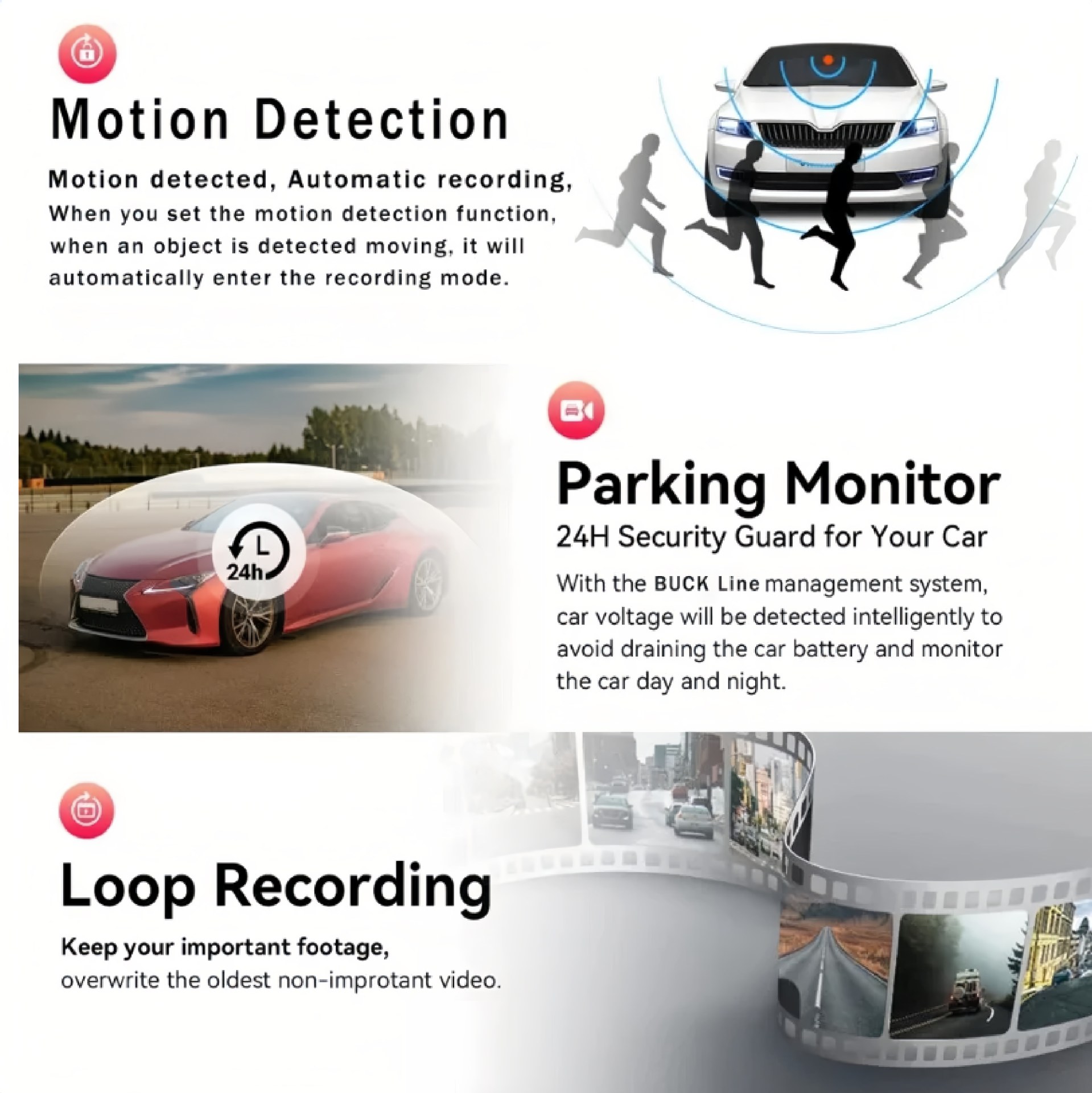 Four-lens panoramic dashcam 1080P HD WiFi connected parking monitoring car video recording device