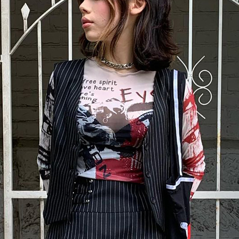 Damen Langarm Mesh Crop Top Mit Rundhalsausschnitt Für Den Alltag_voghion.com