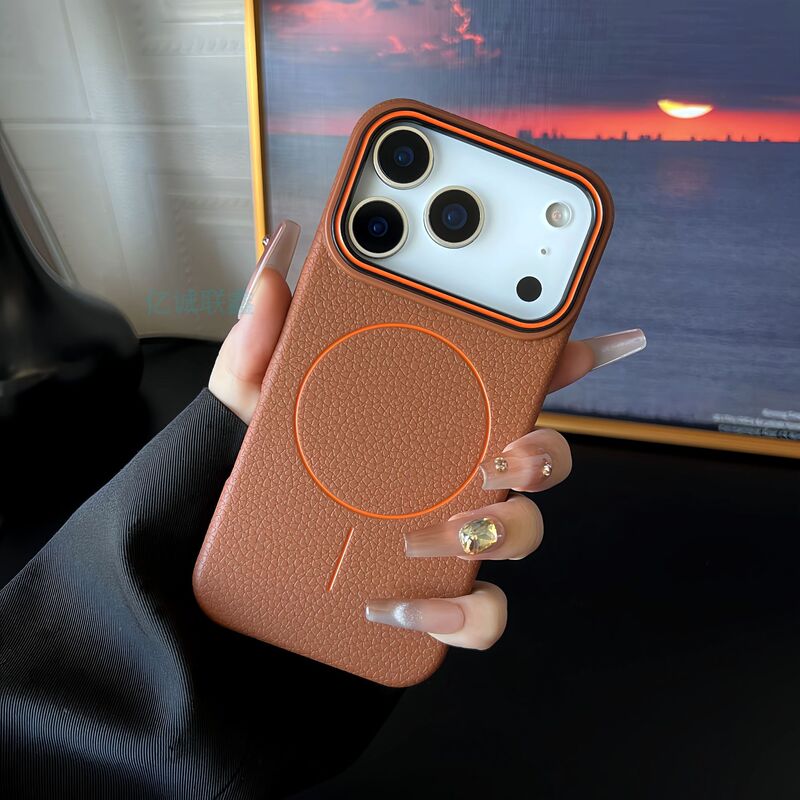适用苹果17promax荔枝皮纹磁吸手机壳iphone16肤感15防摔12保护套|undefined